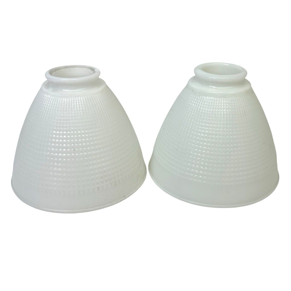 VINTAGE 5"  CORNING MILK‎ GLASS WAFFLE PATTERN TORCHIERE LAMP SHADE GLOBES 82009